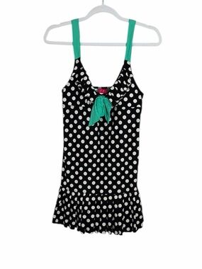 Betsey Johnson Swim Polka Dot Tankkini Top Size S/M Retro Pinup Summer Beach